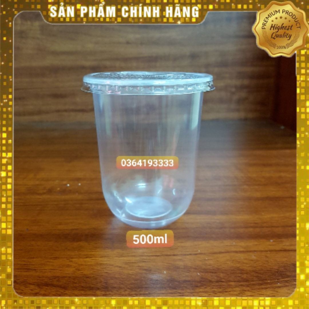 Ly nhựa trà sữa đáy tròn U 500ml kèm nắp phẳng