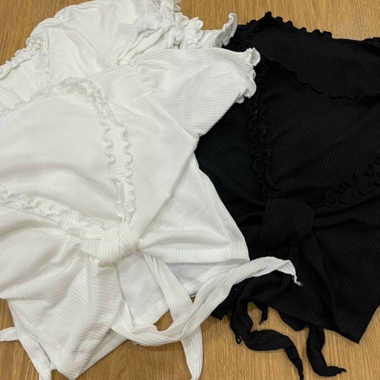 ÁO CROPTOP BÈO CỘT NƠ NGỰC MẶC 2 KIỂU