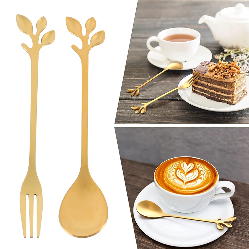 Dessert Spoon and Fork Set Cake Fork Coffee Spoon Creative Fruit Fork Stainless Steel
