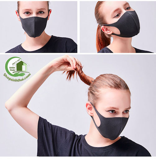 [HCM]Khẩu trang màu đen 3D- vải Poly 2 da co giãn 4 chiều loại dày