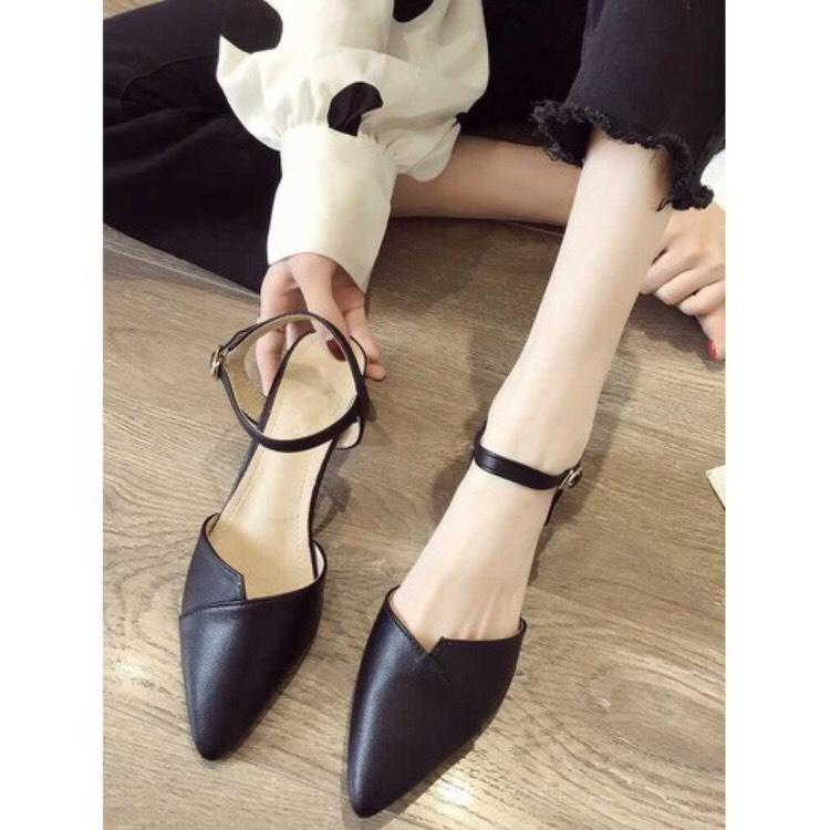 Giày cao gót 5cm bít mũi xếp hở gót