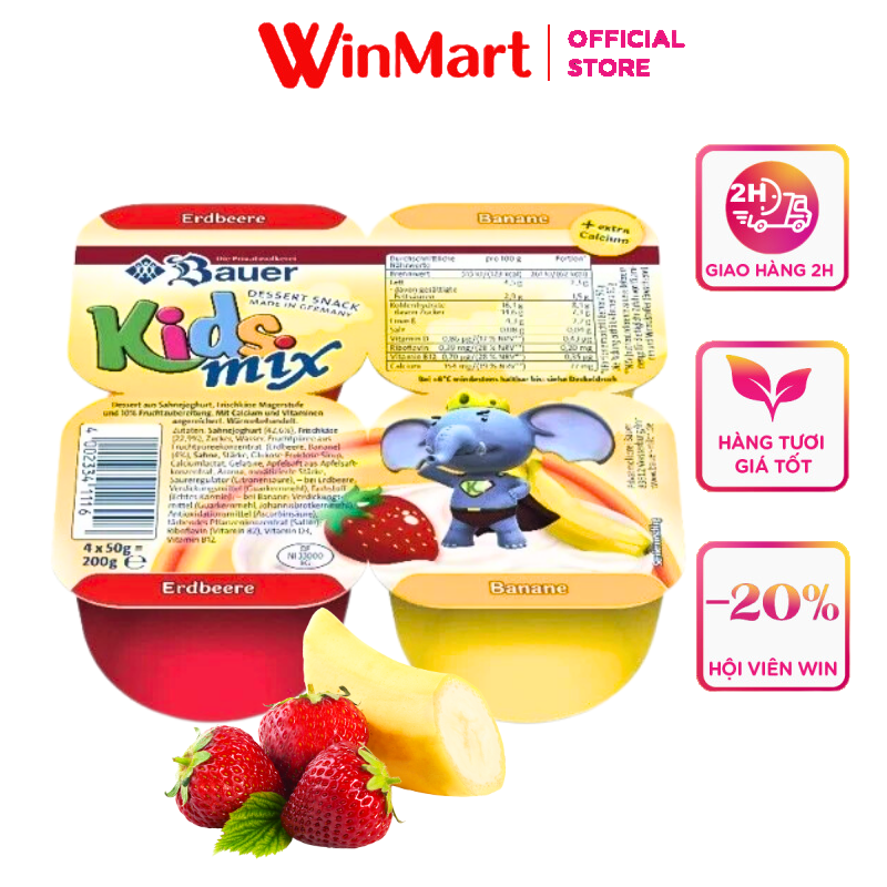 [Siêu thị WinMart] - Vỉ 4 hộp Kidsmix phô mai ăn vị dâu chuối 50g