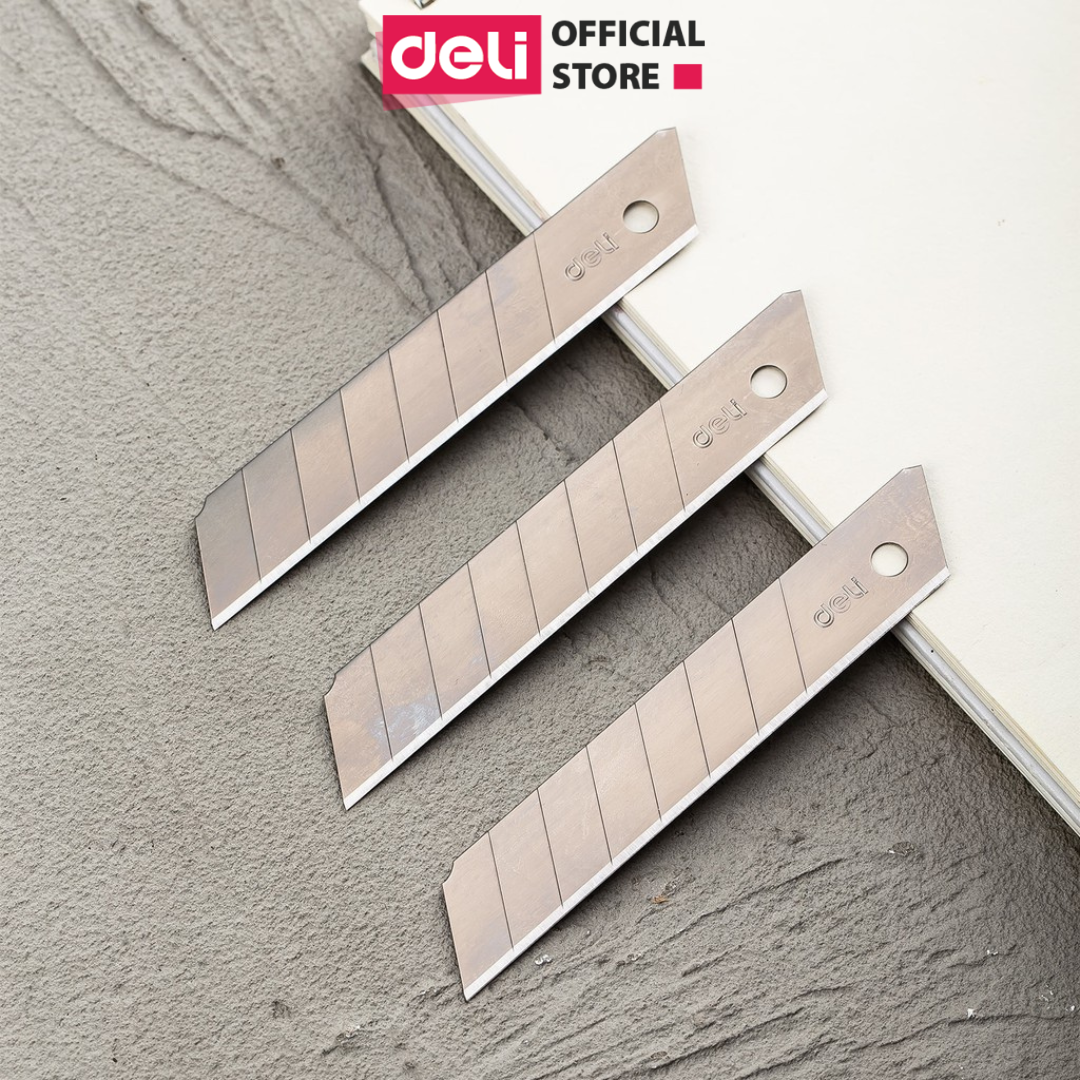 Lưỡi dao rọc giấy deli, cỡ nhỏ, màu bạc - 10 chiếc/hộp - 1 hộp - e2012