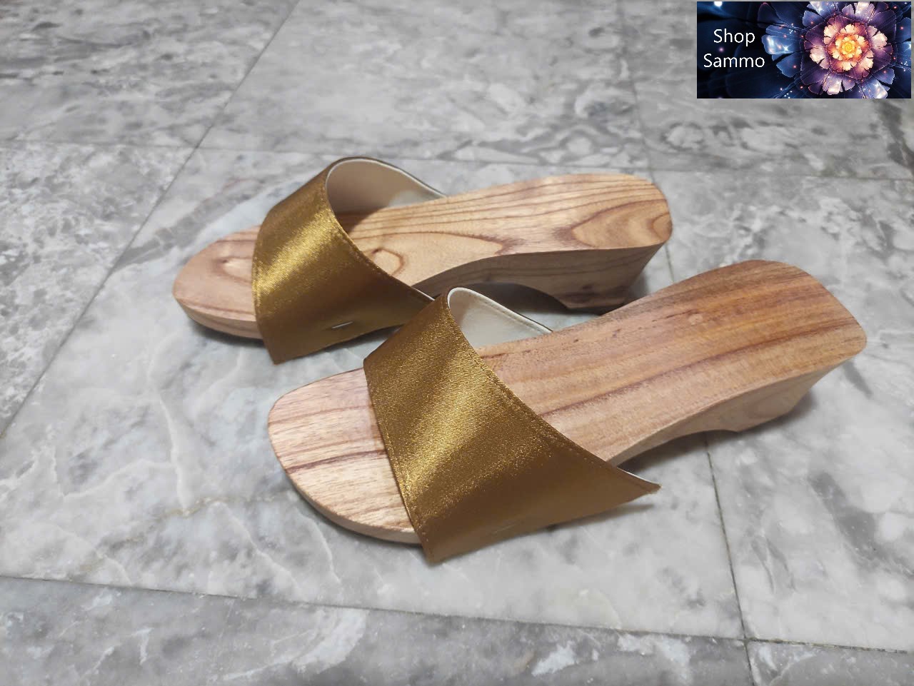 Guốc Gỗ Guốc Mộc Cao 5 Phân Quai Lụa Bảng Lớn ( Có đóng thêm đế cao su )