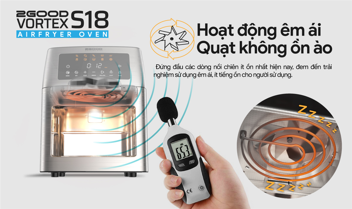 Nồi chiên không dầu điện tử 2Good Vortex S18 Chính hãng - 15 lít - 10 chức năng