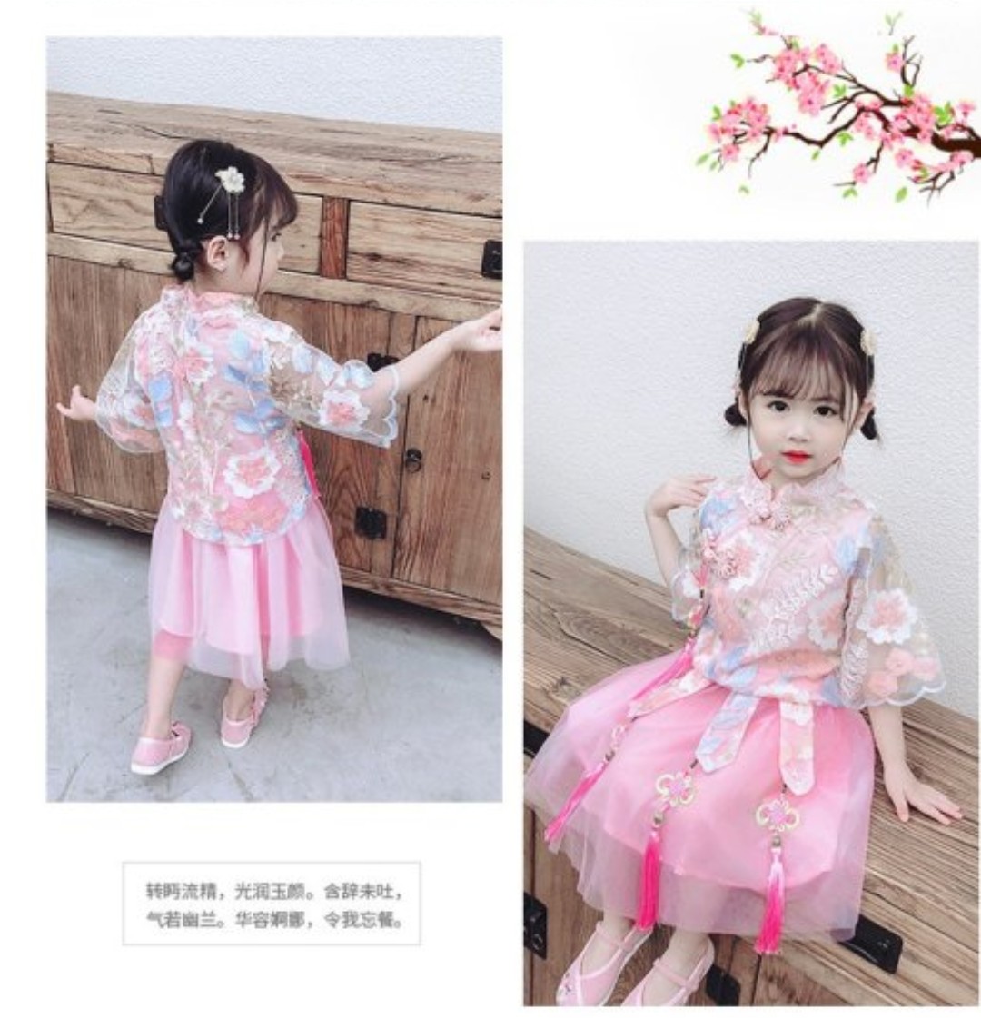 đầm bé gái gồm kẹp tóc size 15 - 28kg