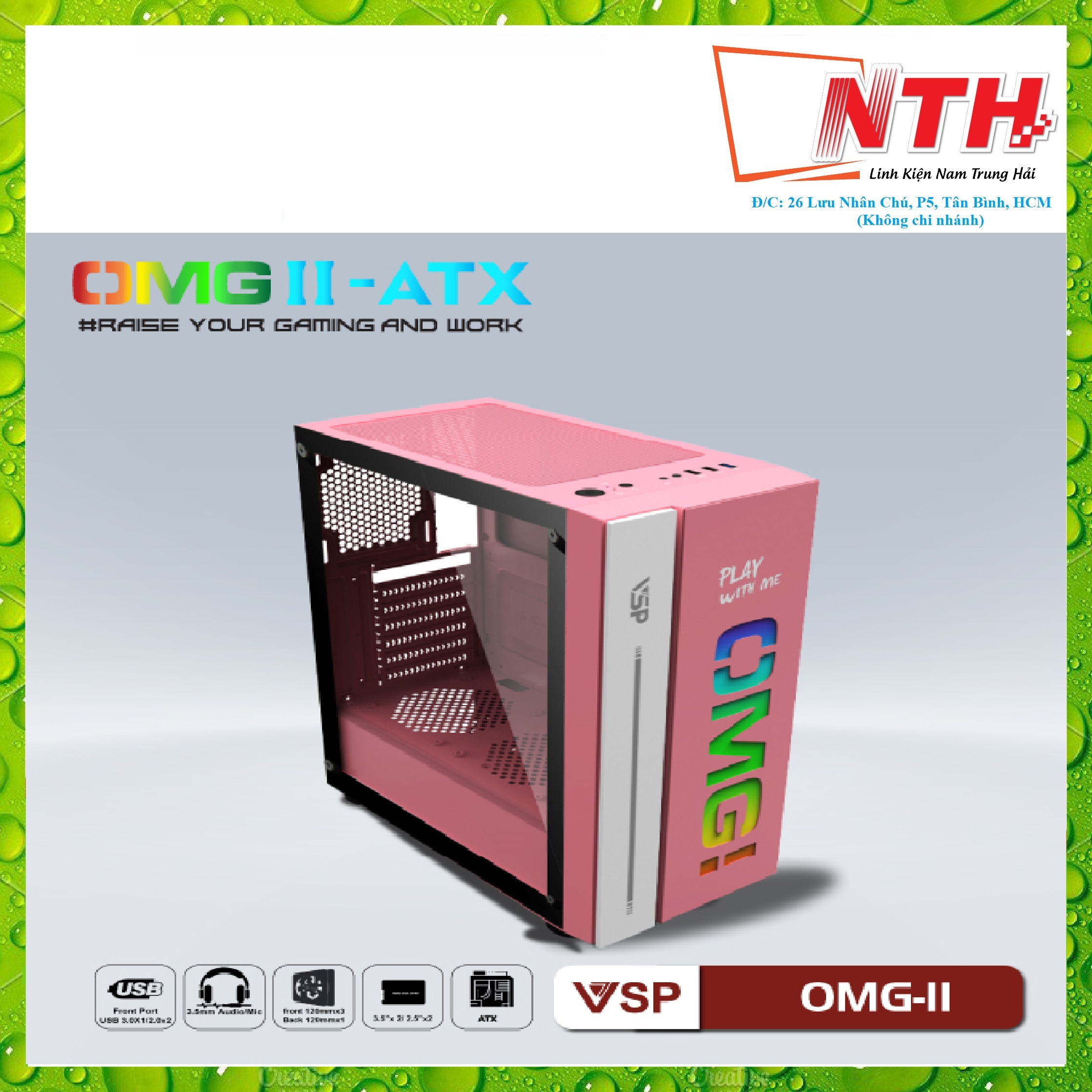 Vò máy tính case gaming vsp omg-ii mid tower hồng