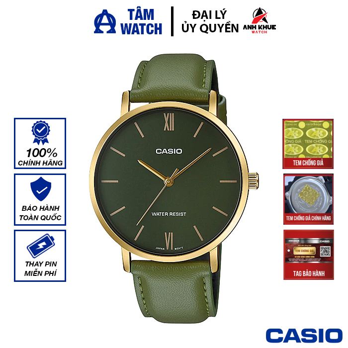 Đồng hồ nam dây da Casio Standard chính hãng Anh Khuê MTP-VT01GL-3BUDF (40mm)