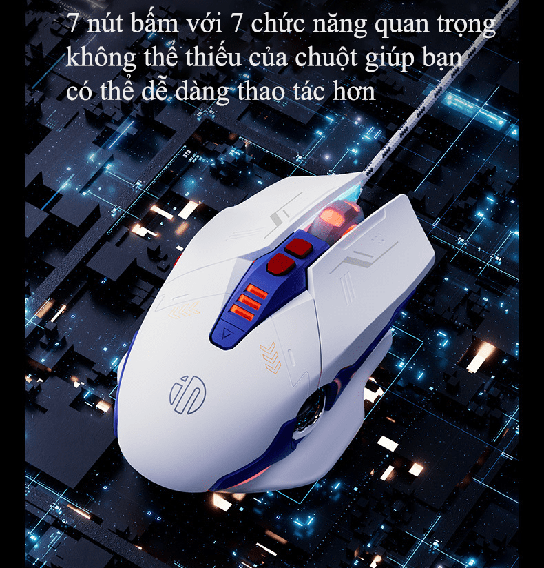 Chuột gaming inphic pw2pro có dây thiết kế robot đèn led rgb