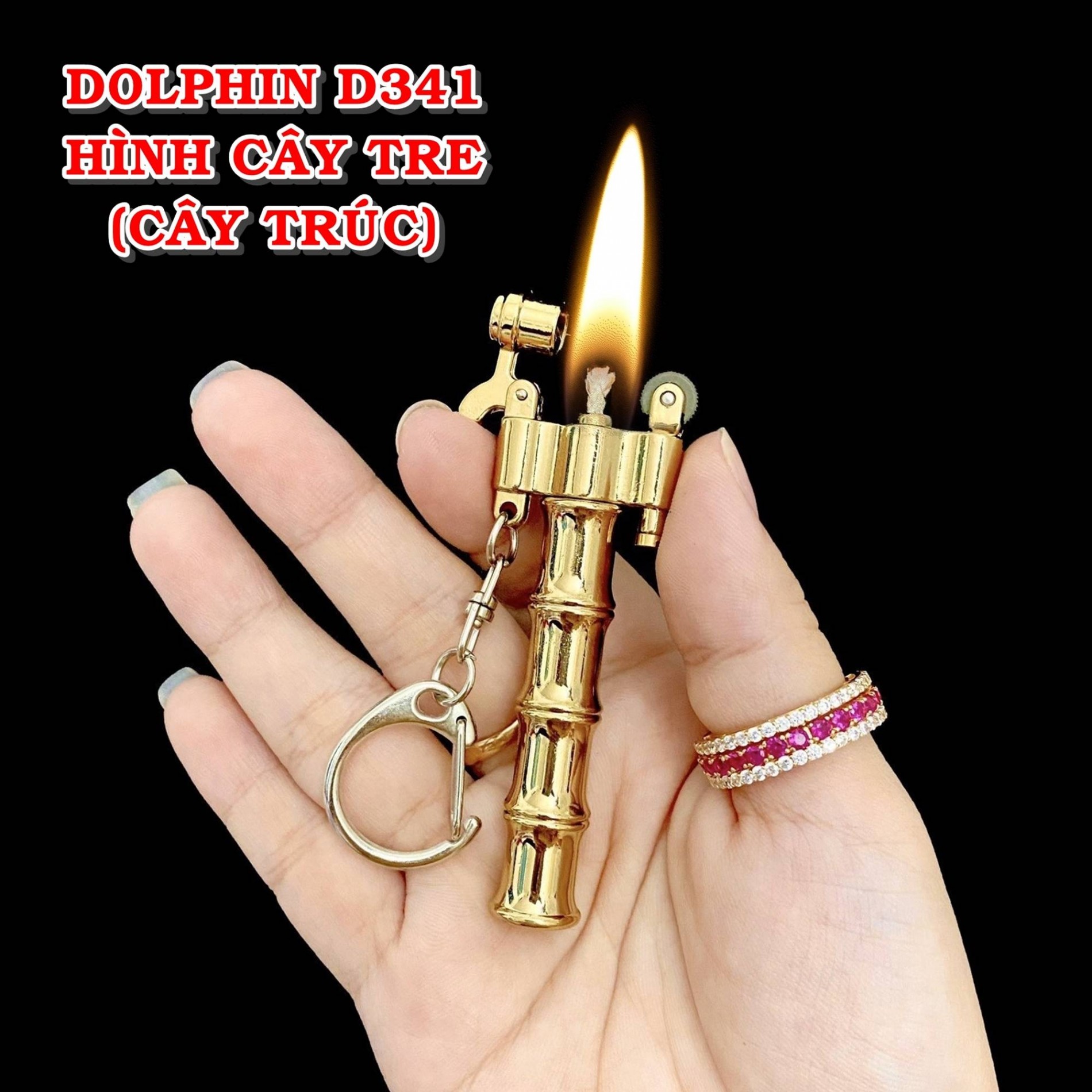 Bật lửa - Móc Khoá DOLPHIN Xăng Đá Cổ Hình Cây Tre (Cây Trúc) D341 - (Xài Xăng)