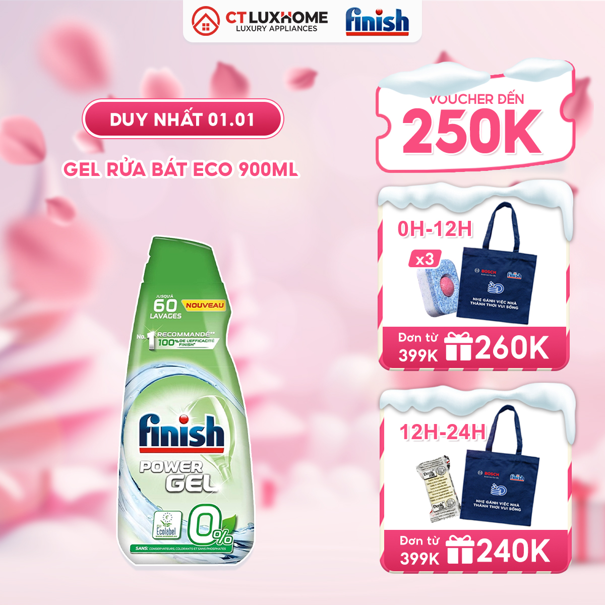 Gel rửa chén bát Finish Eco 0% PowerGel 900ml