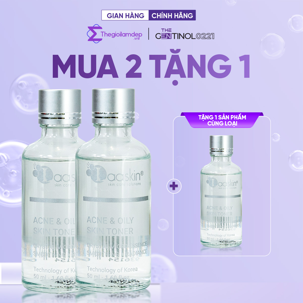 Nước cân bằng da Toner Laaskin hỗ trợ dưỡng ẩm da, giảm mụn, dưỡng trắng và se khít lỗ chân lông Acne & Oily Skin Toner 50ml
