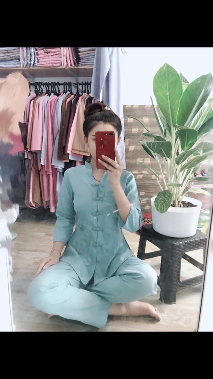 [HCM]Bộ đồ phật tử thêu sen cổ tàu vải Kate