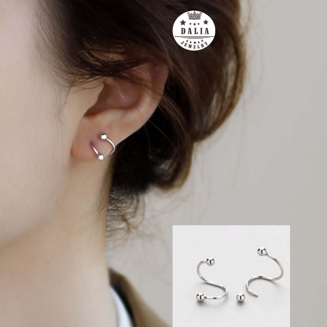 Bông tai bạc ý DaLiA Jewelry chốt vặn bi 2 đầu cá tính