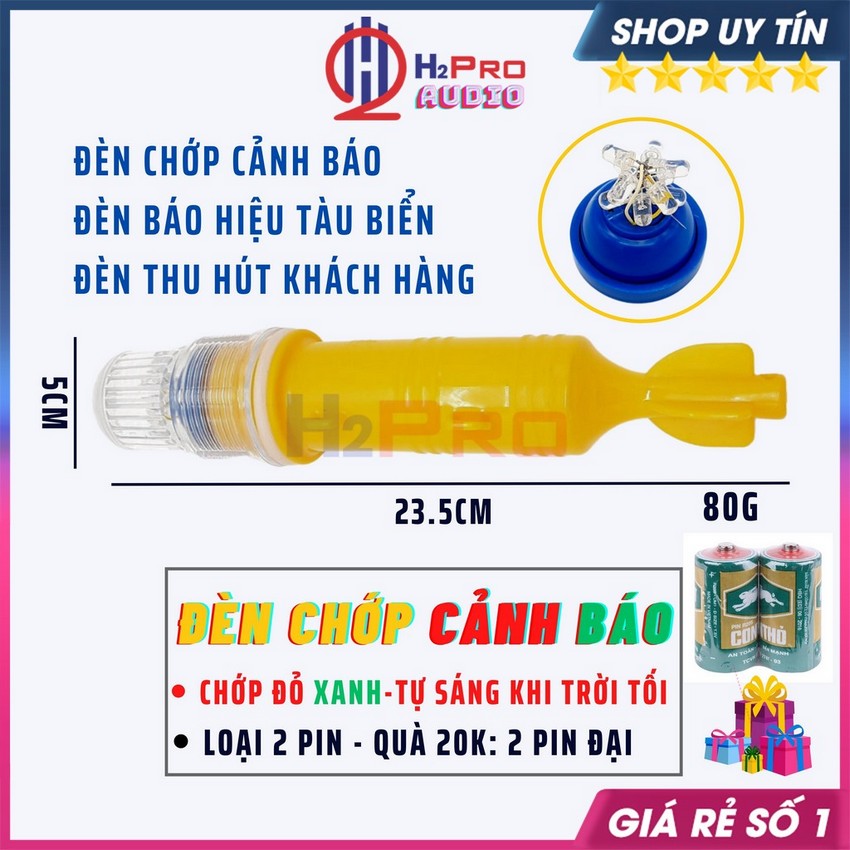 Đèn Chớp Cảnh Báo Vỏ Vàng-Nháy Xanh Đỏ Chống Nước Tặng Pin, Đèn Báo Hiệu Tàu Biển,Thu Hút Khách Hàng Cao Cấp-H2Pro Audio