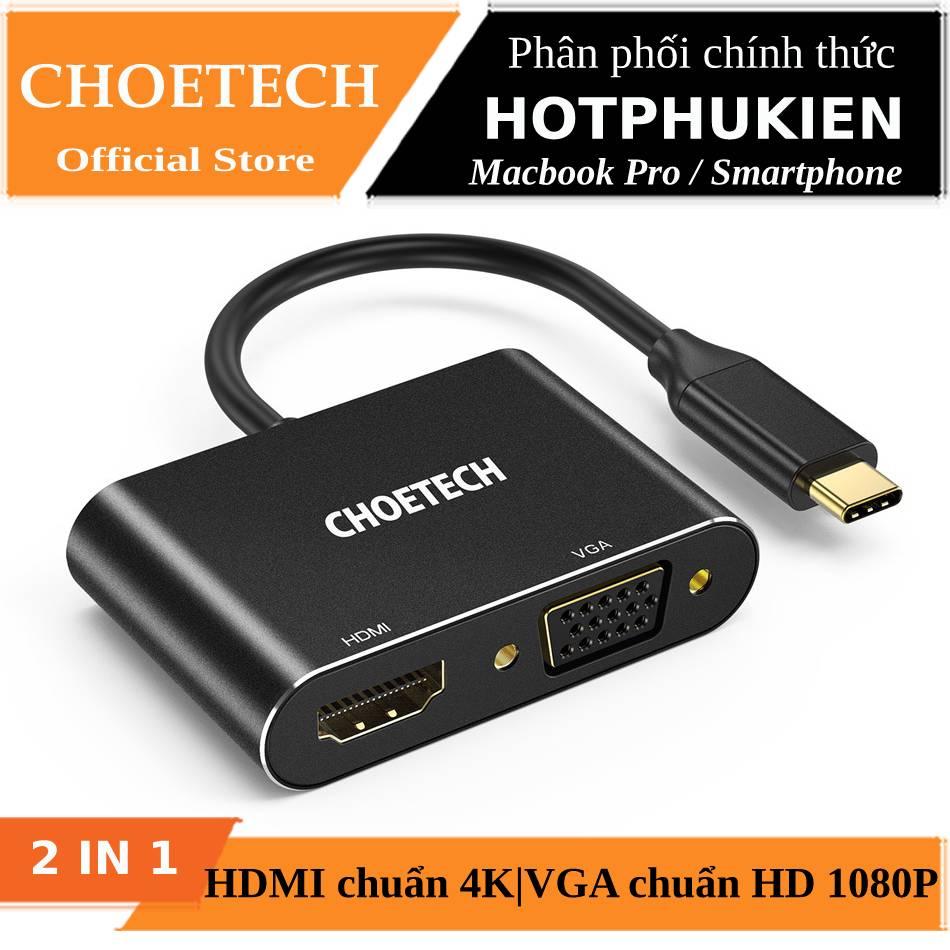 [HCM]Hub chia cổng đa năng 2 in 1 Type-C thành cổng VGA Full HD & cổng HDMI chuẩn 4K hiệu CHOETECH M07BK dành cho Macbook Pro / Smartphone (Bảo hành 03 tháng 1 đổi 1) - Phân phối bởi Hotpukien