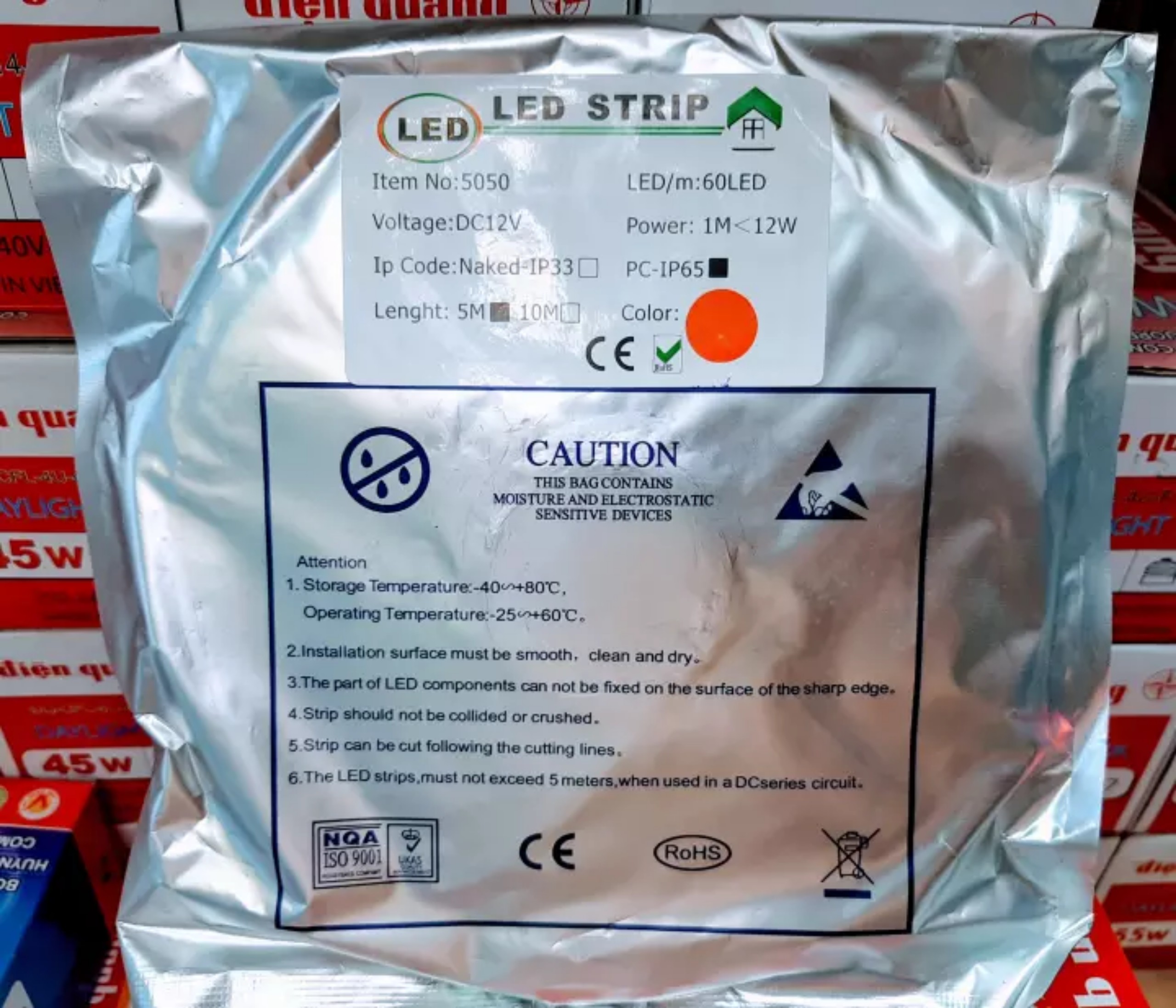 Cuộn Led Dây Dán Màu Đỏ 5m 12V 5050 Phủ Silicon Chống Nước Cao Cấp