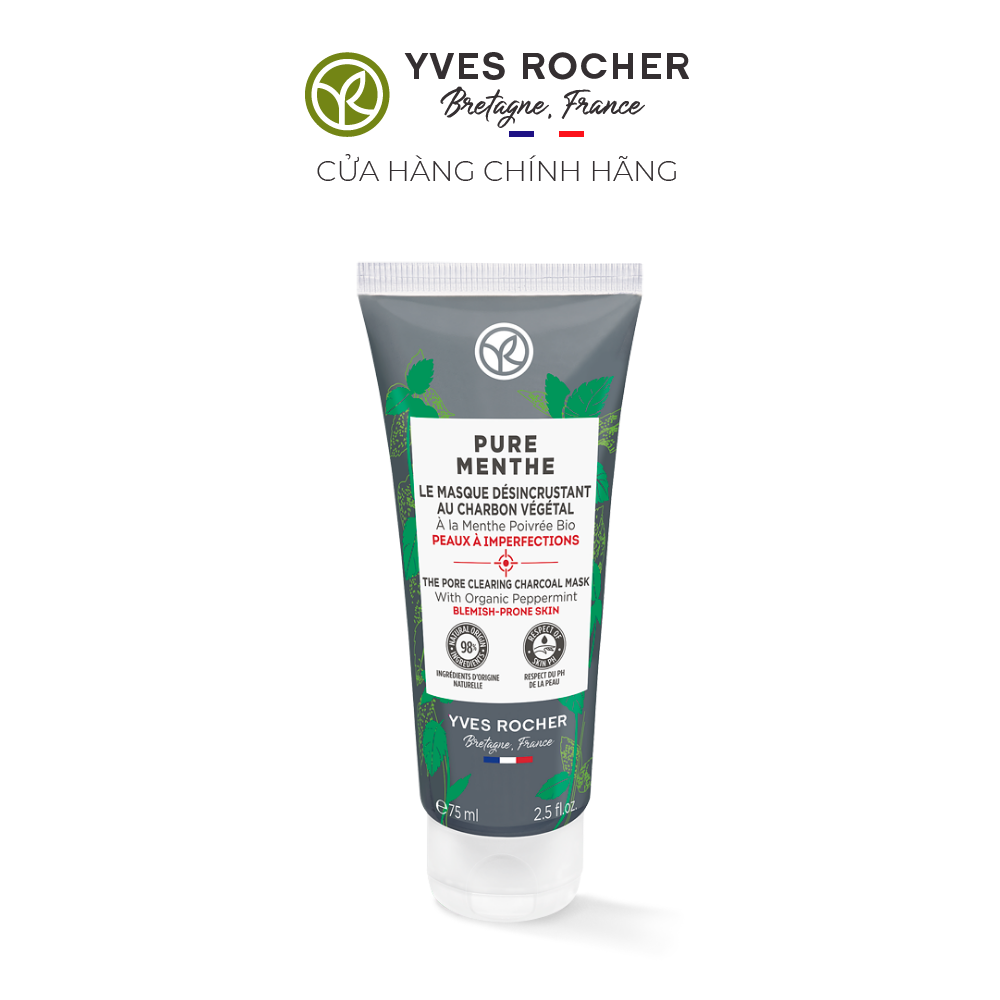 Mặt nạ than tre Yves Rocher Pure Menthe Pore Clearing Charcoal Mask 75 ml
