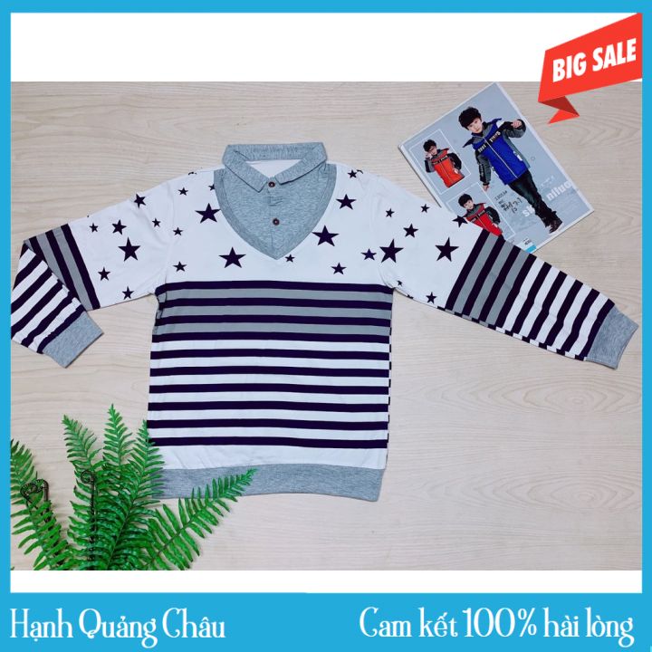 Áo thun dài tay bé trai - áo thun có cổ cho bé trai phối nhiều chi tiết