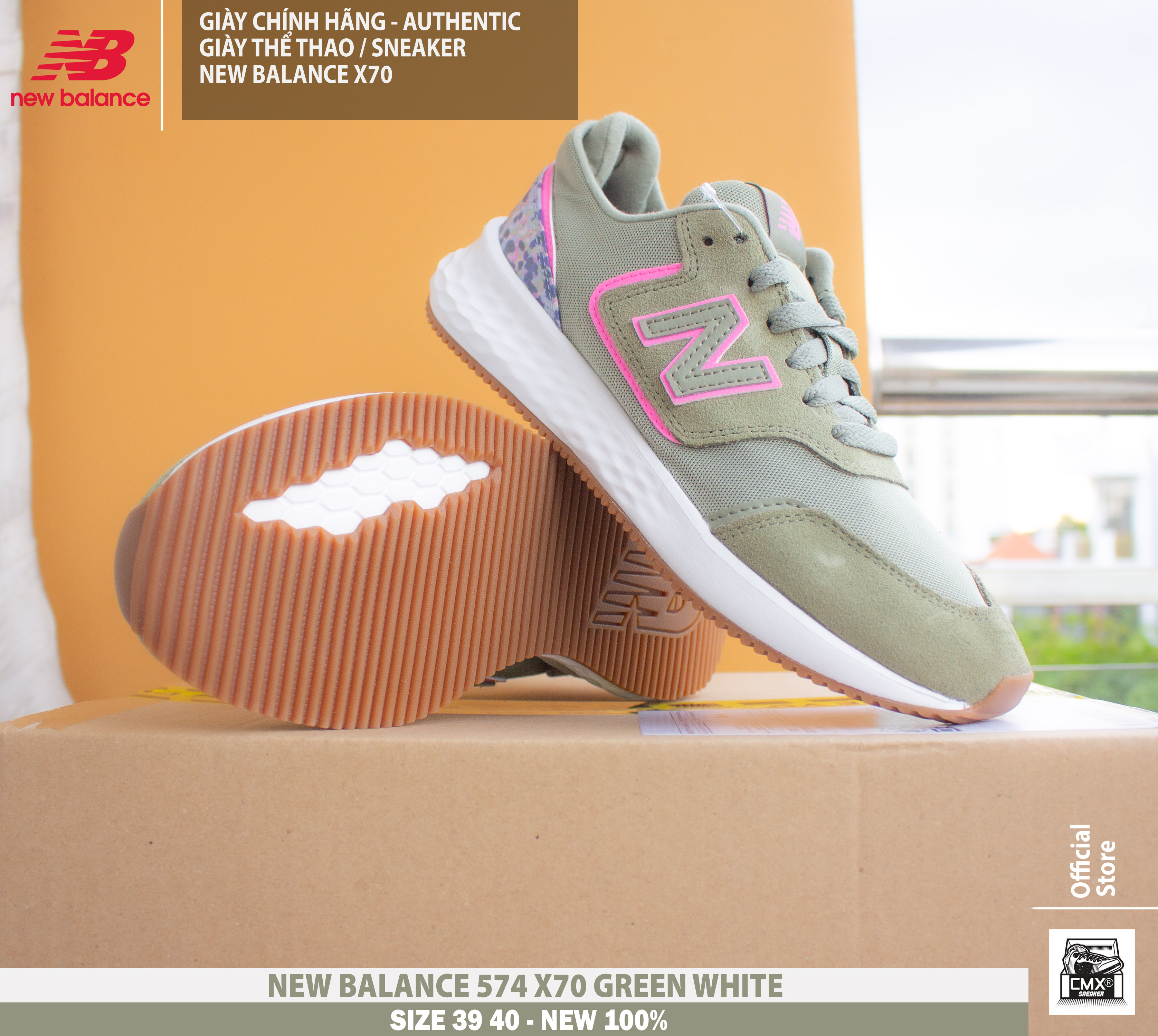 😘 [ HÀNG CHÍNH HÃNG ] Giày New Balance X70 GREEN WHITE RUNNING ( WSX70OF1 ) - AUTHENTIC 100%