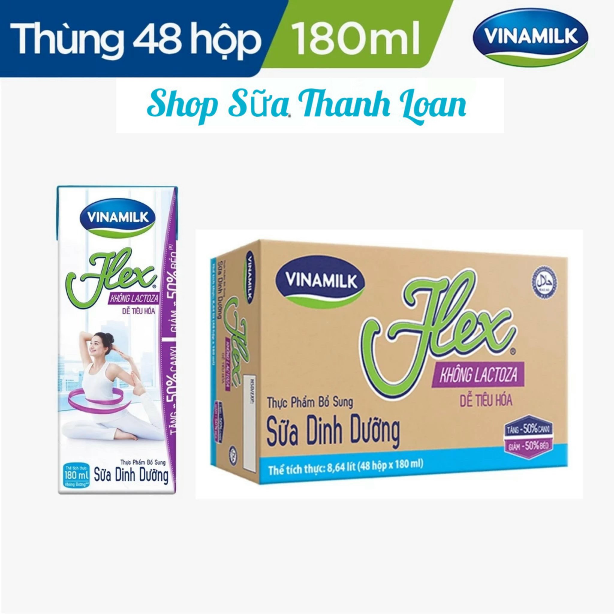 (HSD T12-2024) Thùng 48 Hộp Sữa Tiệt Trùng Flex Không Lactose 180ml.