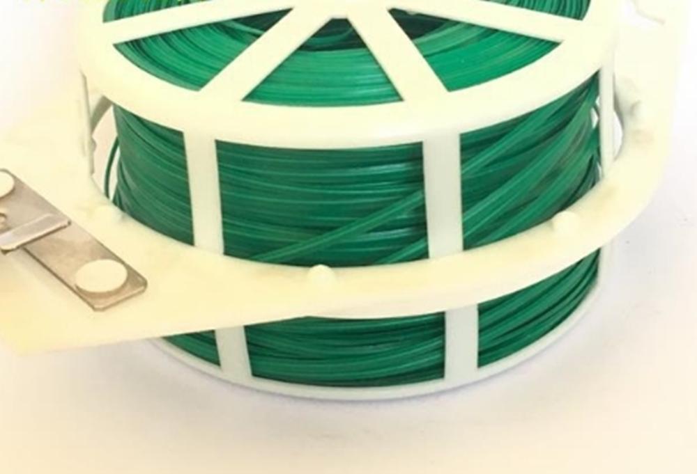 Dây buộc cành cây bọc nhựa dạng dẹp cuộn 100m lõi 0.5mm màu xanh. hàng nhập khẩu, hàng chính hãng.