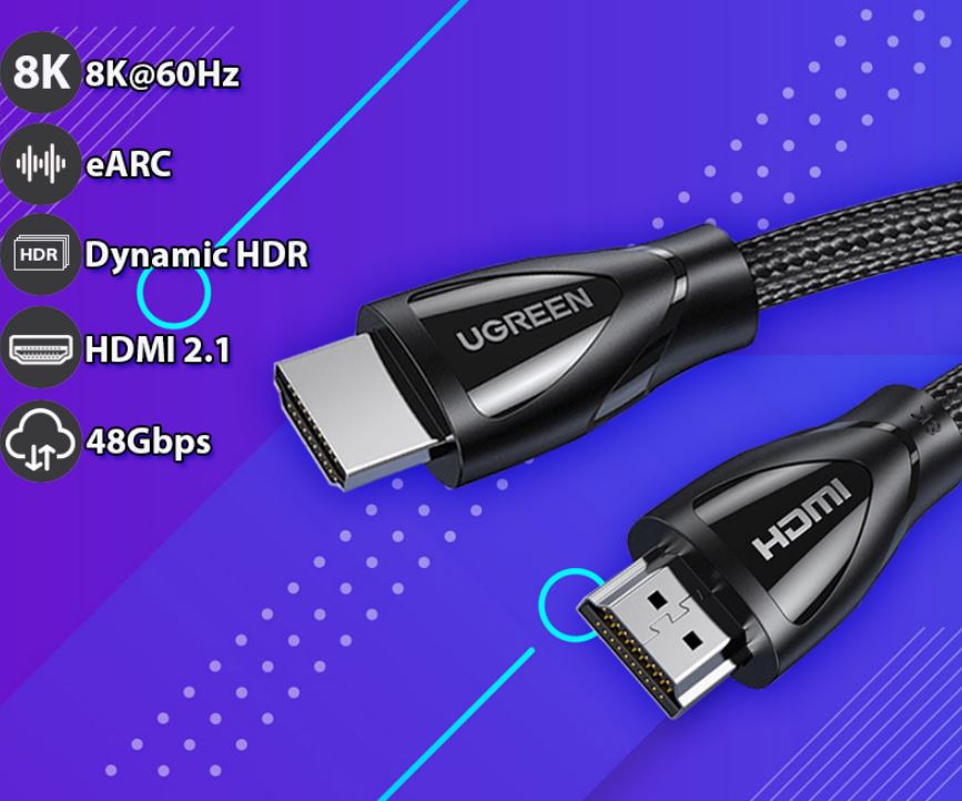 Cáp HDMI 2.1 Ugreen 8K@60Hz ( 1m 80401 , 1.5m 80402 , 2m 80403 ) (Sợi Cotton) Chính Hãng