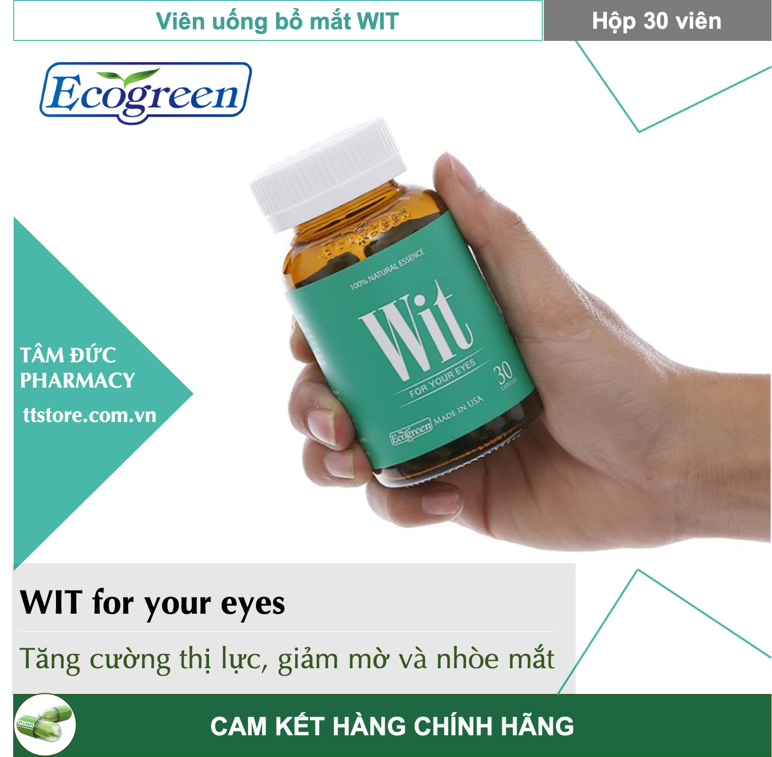 WIT [Hộp 30 viên] - Viên uống bổ mắt, tăng cường thị lực [ECO GREEN]