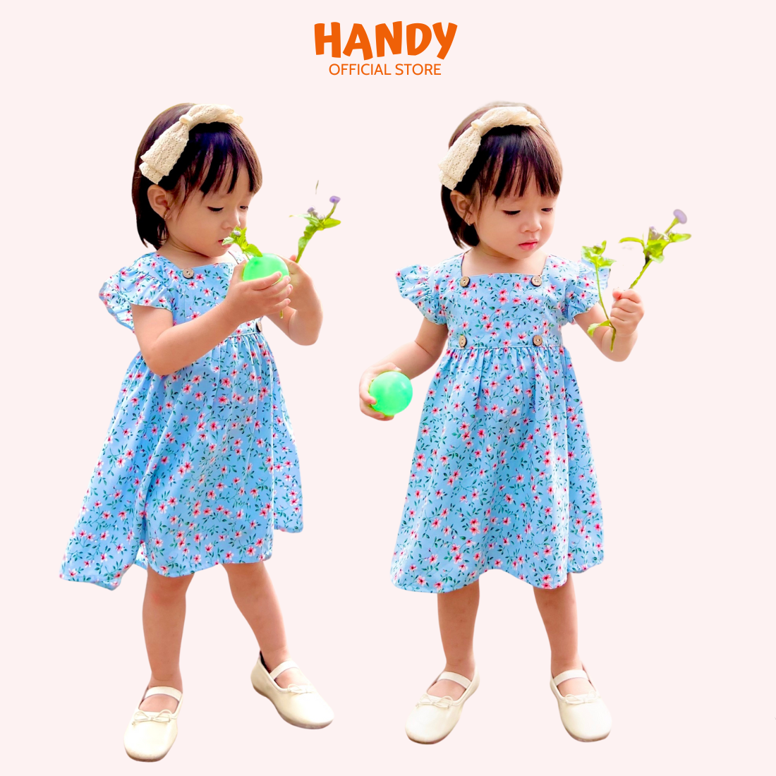 Đầm váy tầng cổ tròn phối ren cho bé mặc dễ thương
