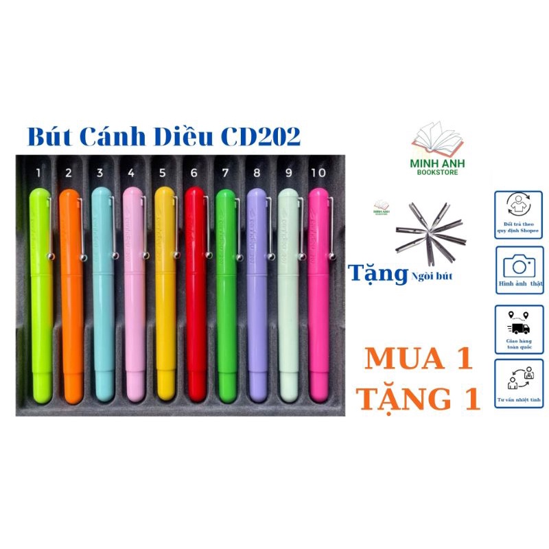 Bút máy luyện viết CÁNH DIỀU 202 ngòi kín êm trơn, ngòi mài cho học sinh cấp 1