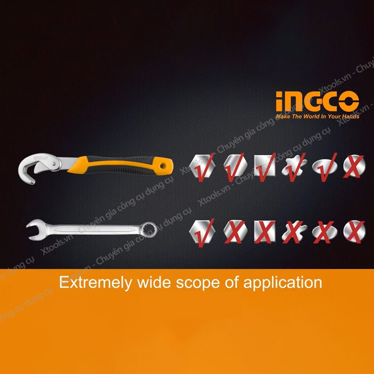 Bộ mỏ lết tự động đóng mở đa năng INGCO thép Cr-V siêu cứng chống rỉ mở bulong ốc vít các sửa chữa nhà cửa cơ khí