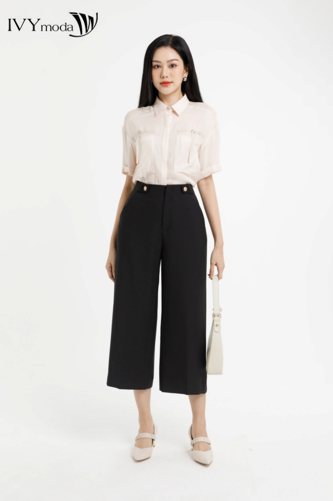 [DUY NHẤT 8.3 - VOUCHER 90K ĐƠN 599K] Quần suông cạp phối khuy IVY moda MS 22M7613