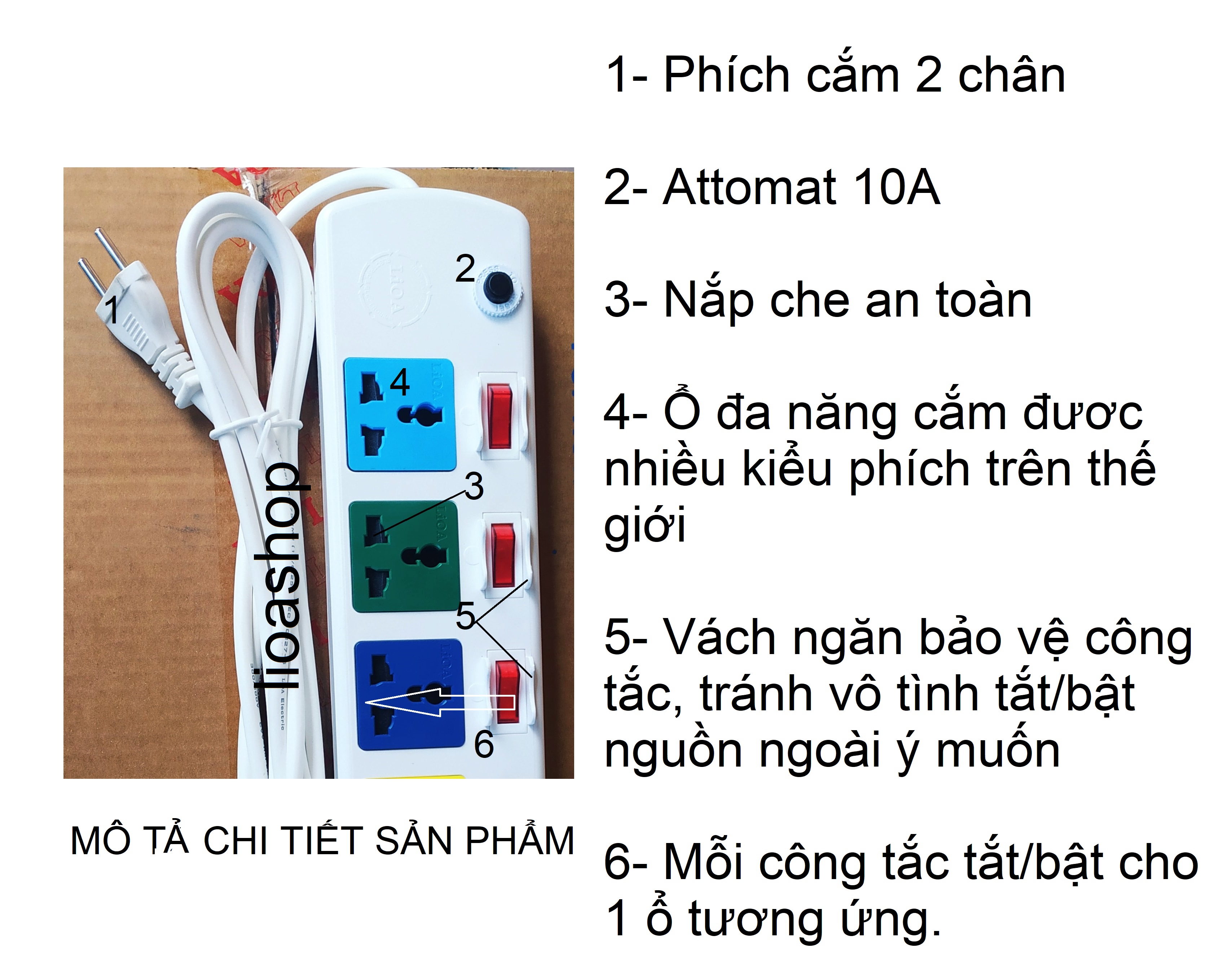 Ổ CẮM ĐIỆN LiOA 6DOF32 - DÂY 3M 2 SỢI