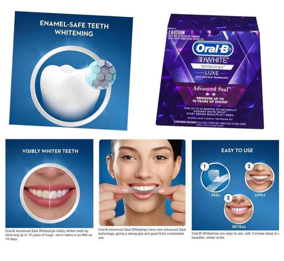 MIẾNG DÁN TẨY TRẮNG RĂNG ORAL B 3D WHITE
