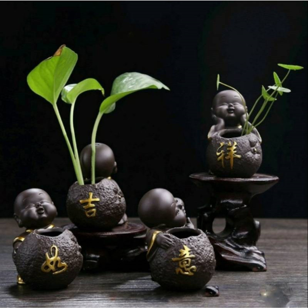 Bộ 4 tượng chú tiểu cát tường như ý - gốm
