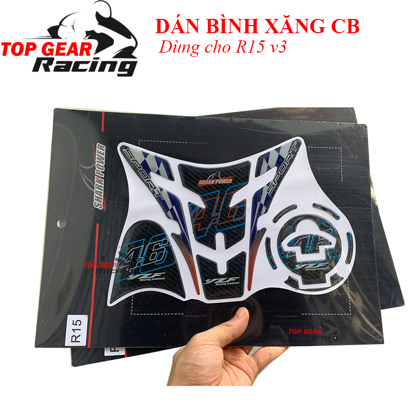 Tem Dán Bình Xăng R15 v3 Tem Dán Decal Carbon Shark Power 