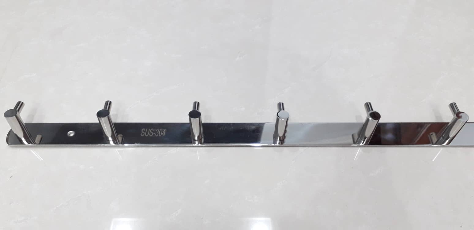 Móc treo quần áo gắn tường đơn chất liệu inox 304 đơn chữ i 5 móc, 6 móc, 7 móc