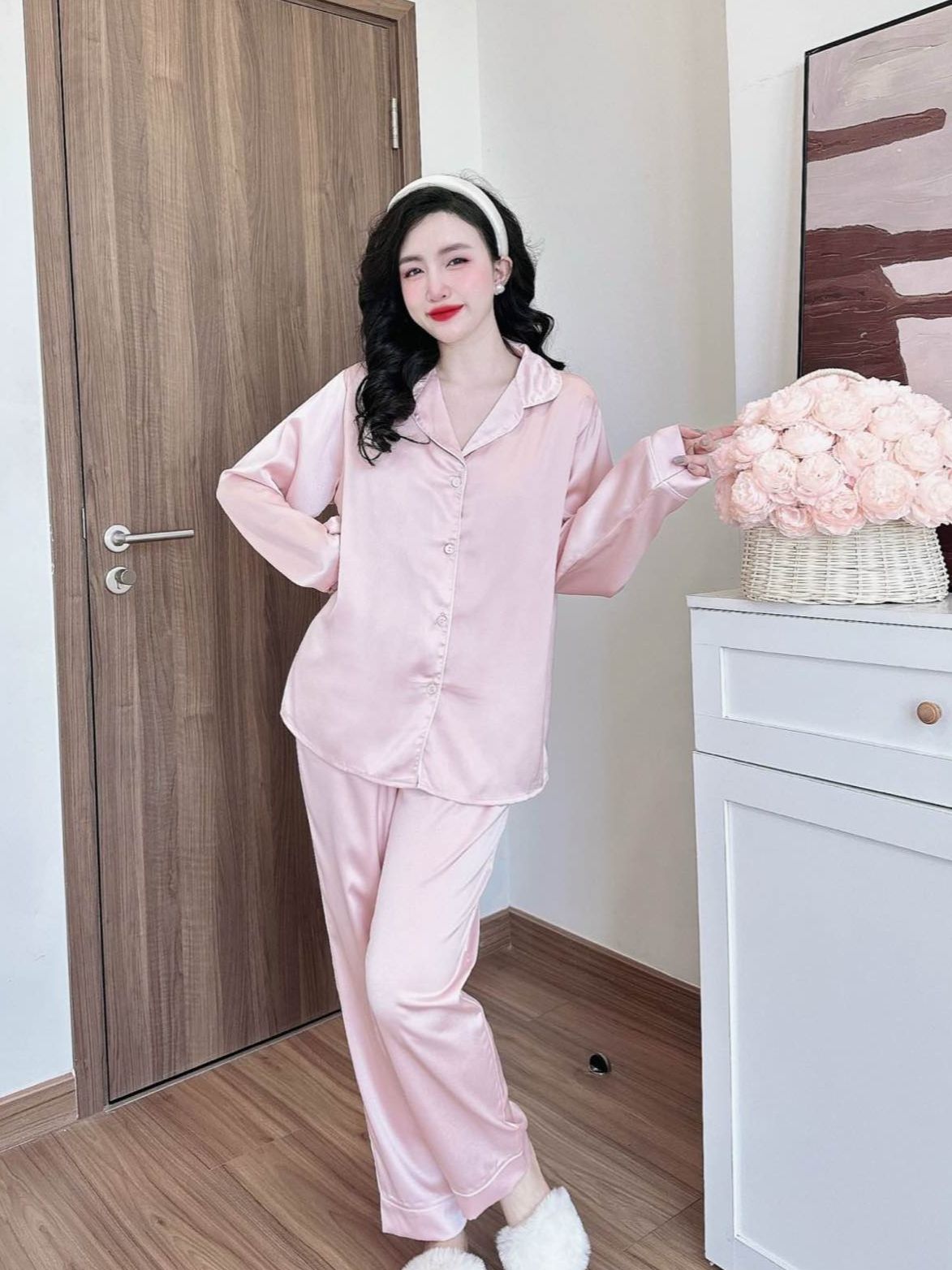 Bộ đồ ngủ pijama nữ bigsize dài lụa màu trơn cao cấp chất lụa ngọc trai mềm mịn