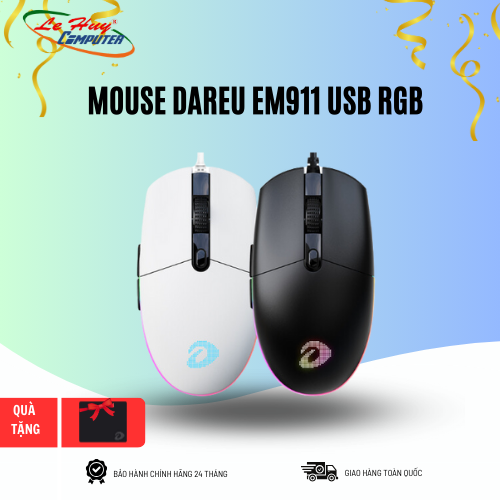 Chuột máy tính gaming dareu em911 usb rgb/kèm lót chuột