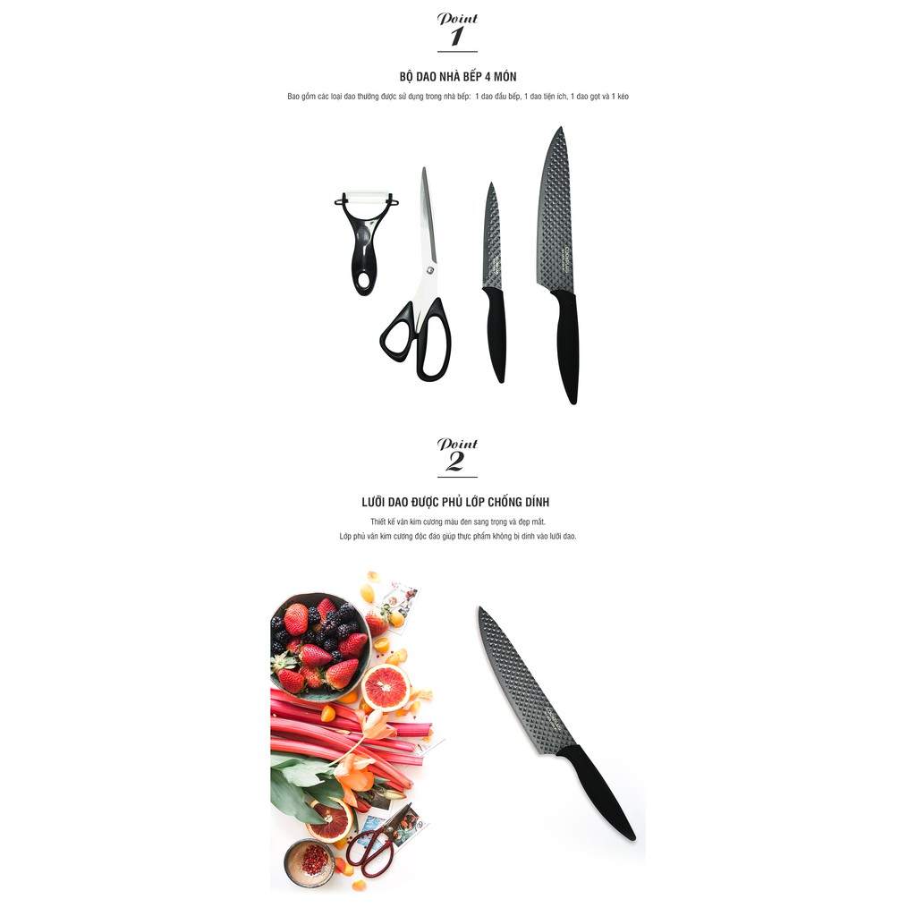 Bộ Dao Nhà Bếp Cao Cấp 4 Món Lock&Lock Kitchen Knife Set - Màu Đen