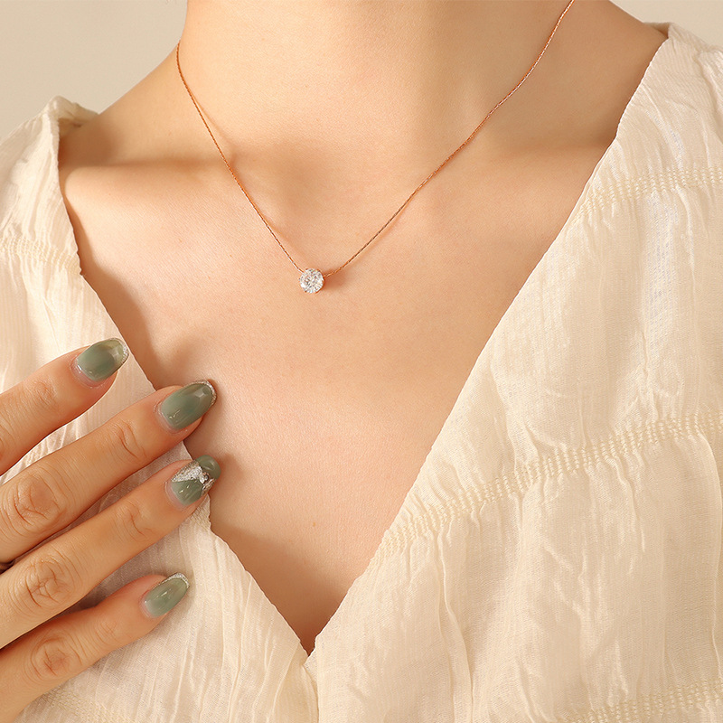 [Hoàn Tiền 20%] Dây chuyền titan basic mặt đá tròn mini mạ vàng 14k [ KHÔNG ĐEN GỈ ] Her Accessories CT9