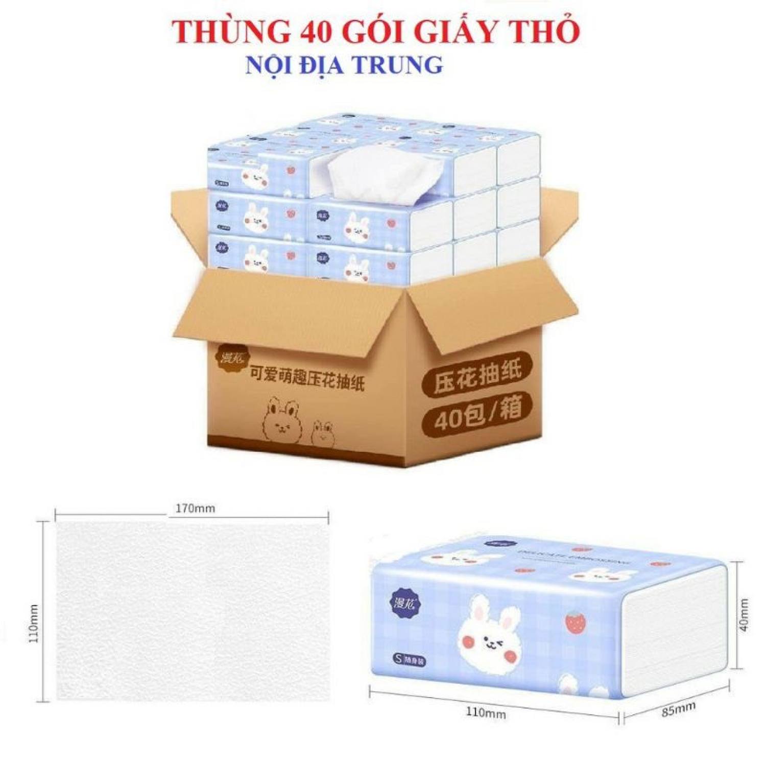 COMBO 40 gói giấy ăn hình thỏ trắng mềm mịn cao cấp