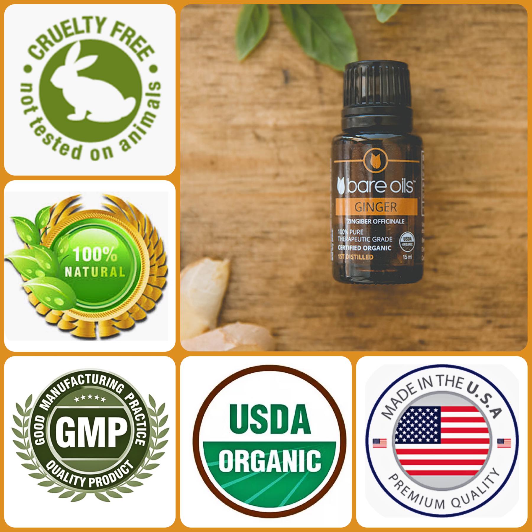 Tinh dầu gừng - Ginger Essential Oil (Tinh dầu hữu cơ Bare Oils - USDA Organic) 15ml