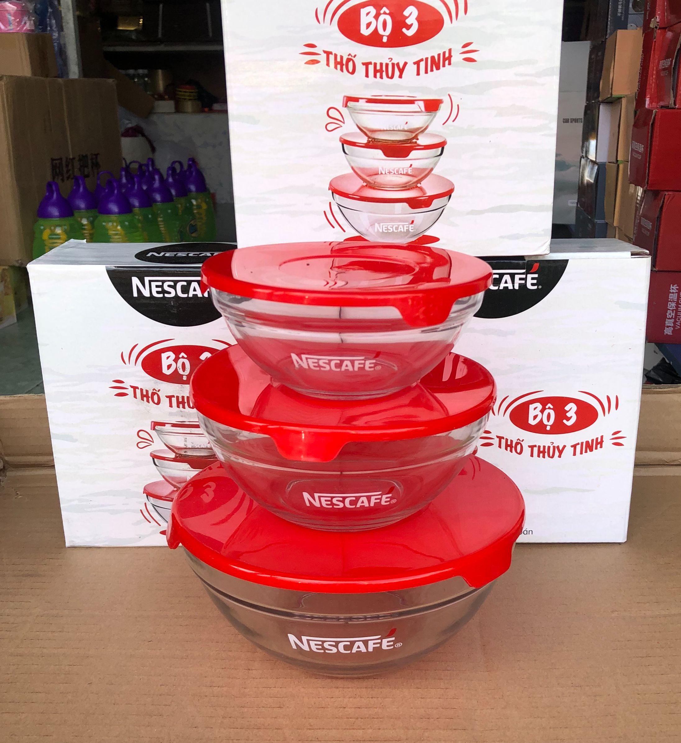 [HCM]Bộ 3 thố thủy tinh quà tặng Nescafe