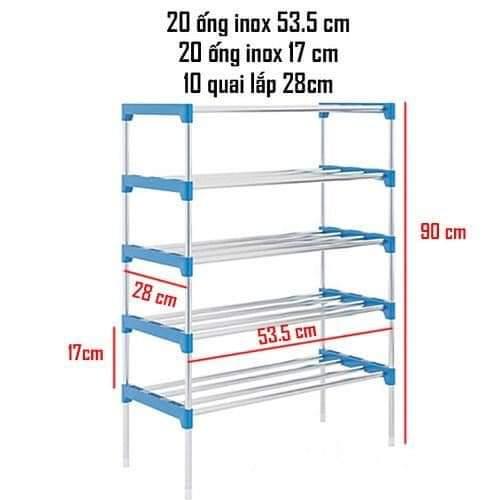 Kệ Dày Dép Khung Inox 5 Tầng