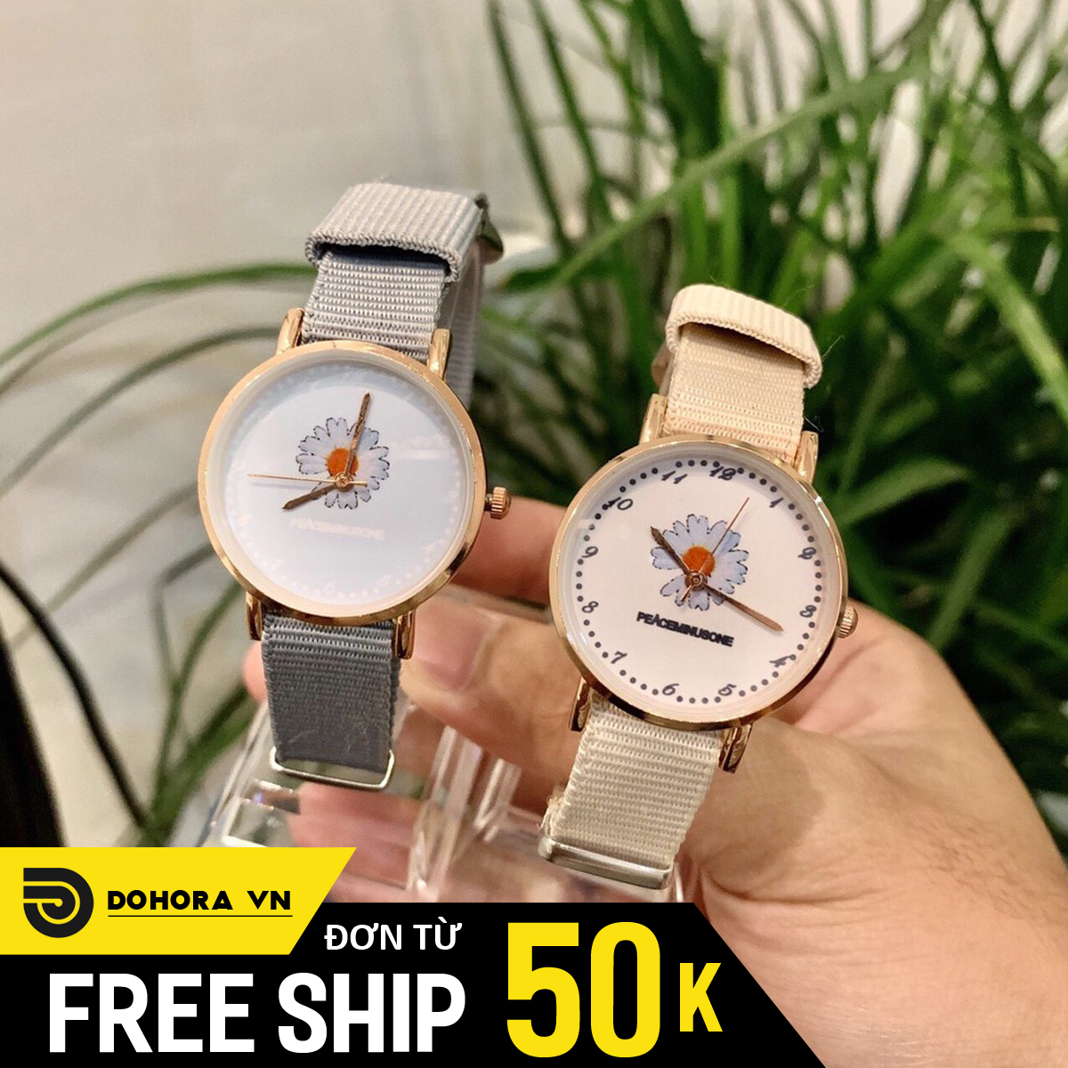 Đồng hồ quartz thời trang nữ Candycat C123, mặt tròn số, hình hoa cúc dễ thương, dây dù siêu bền, chống nước sinh hoạt