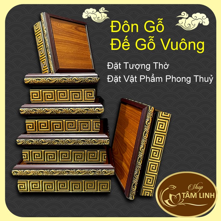 Đôn Gỗ Hình Vuông Có Hoa Văn Màu Vàng Nổi nhiều cỡ