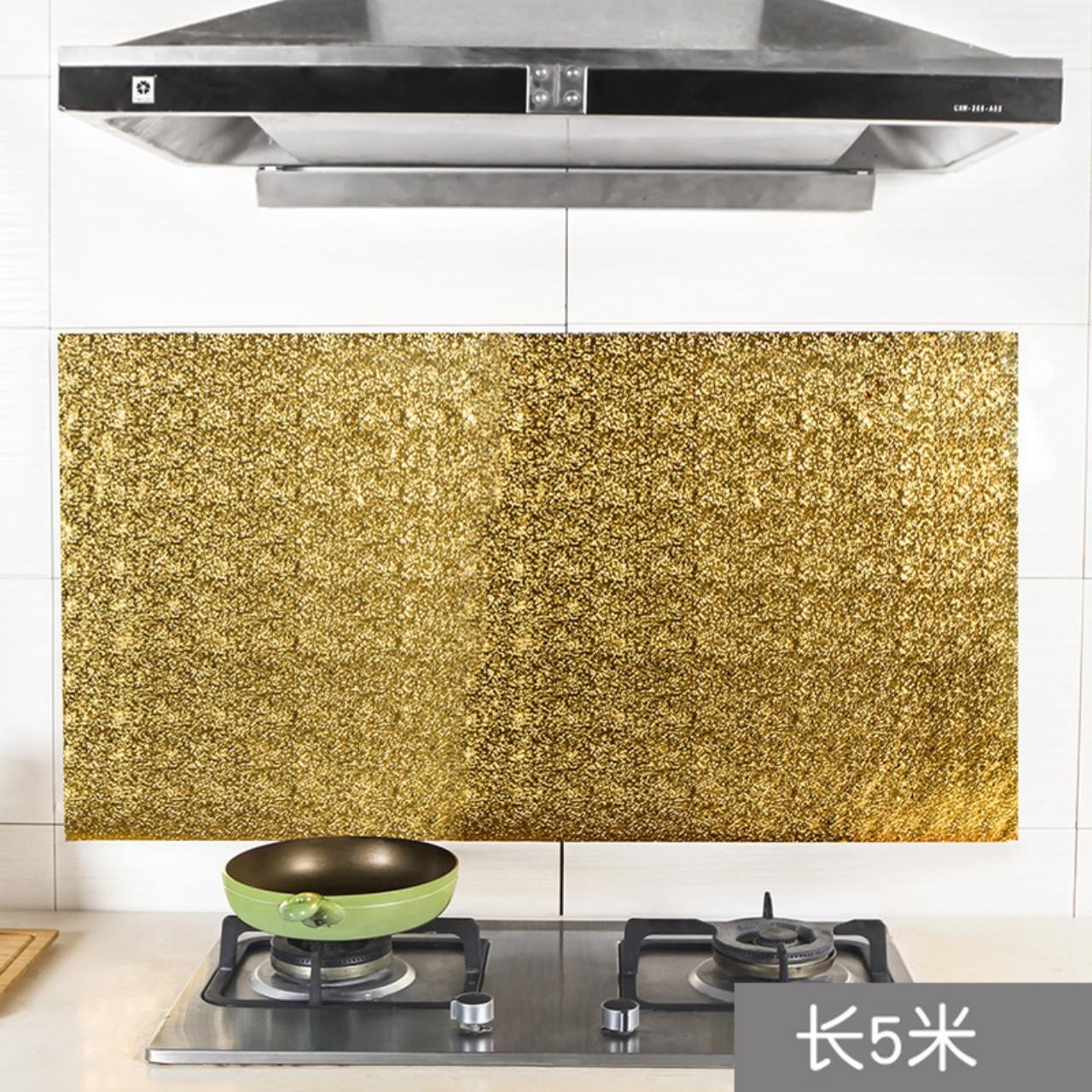 Cuộn 3m decal giấy dán bếp tráng nhôm cách nhiệt vân vàng khổ 60cm keo sẵn