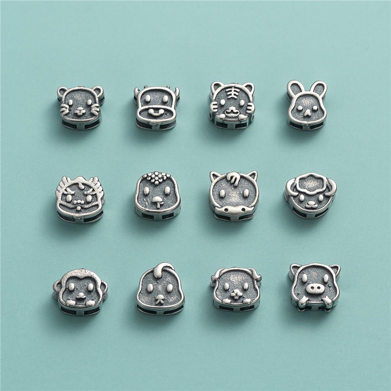 [MẪU MỚI] [S925] Charm bạc 3D xỏ ngang 12 con giáp - MH744