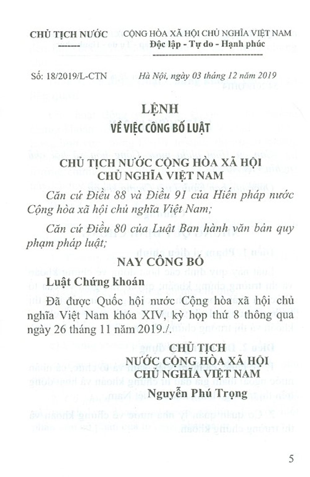 Luật Chứng Khoán Năm 2019